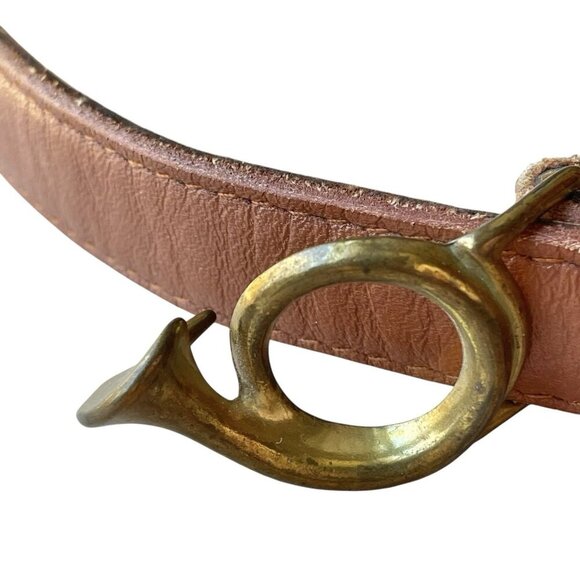 VTG 80s Leather French Hunting Horn Belt Brown Women’s 12 Classic Academia - Picture 3 of 8